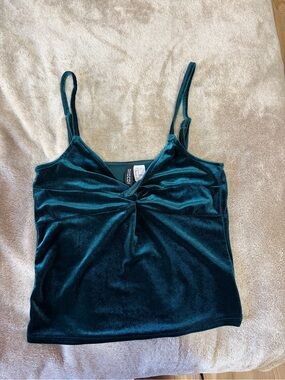 Divided Velvet Twist-Front Cami in Deep Teal